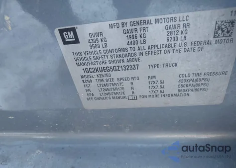 2016 Chevrolet Silverado 2500Hd Wt z USA, uszkodzony, nr VIN 1GC2KUEG5GZ132337